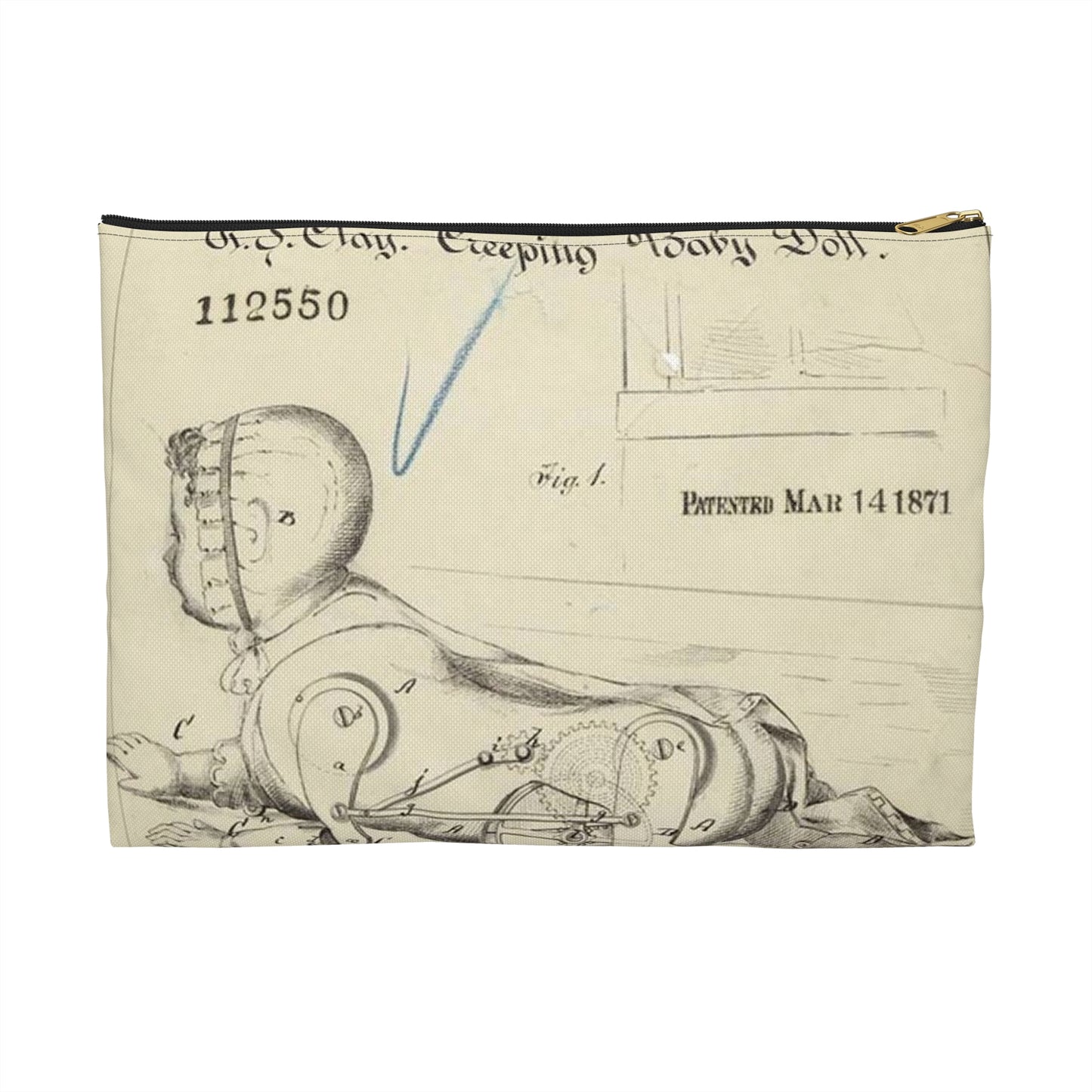 Patent drawing - Drawing of Creeping Baby Doll Public domain  image Large Organizer Pouch with Black Zipper