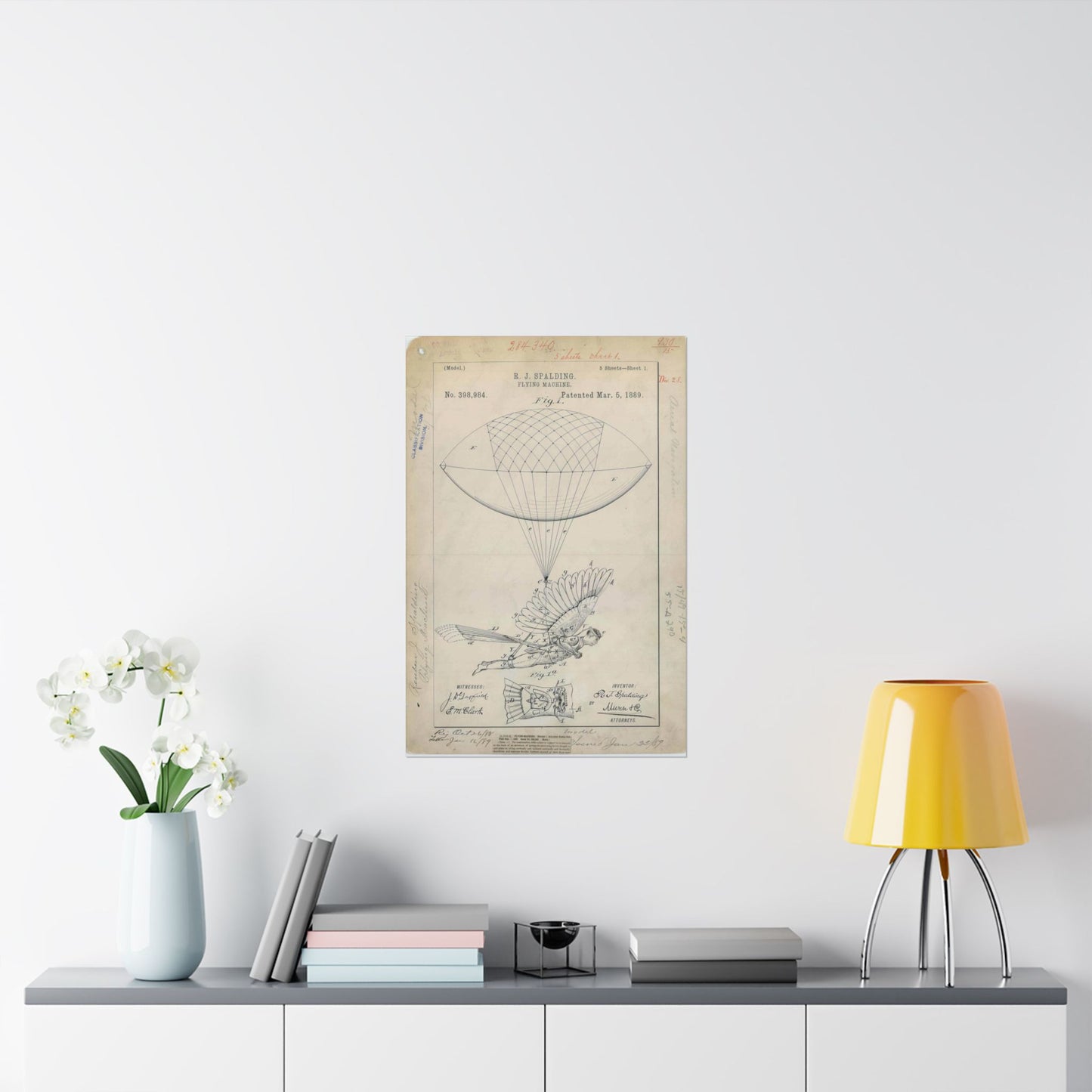 Patent drawing - for R. J. Spalding's Flying Machine Public domain  image High Quality Matte Wall Art Poster for Home, Office, Classroom