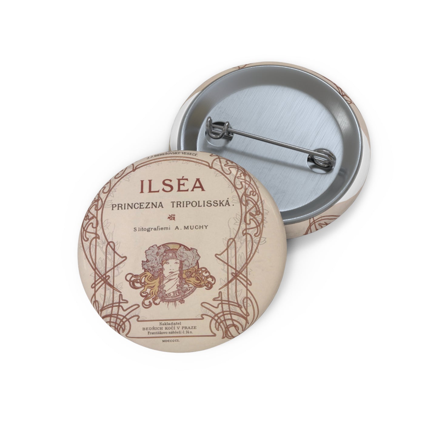 Ilsea, princezna tripolisska - title - Alfons Mucha Pin Buttons with Crisp Design