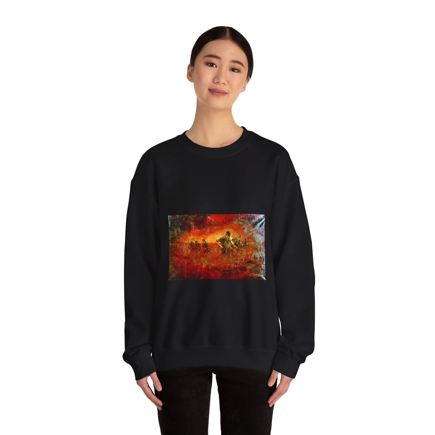 Artwork: "Man/Ready" Vietnam. Artist: Paul MAC Wiliams. Catalog Number: 1.141.87 Black Heavy Blend Adult Crew Neck SweatShirt