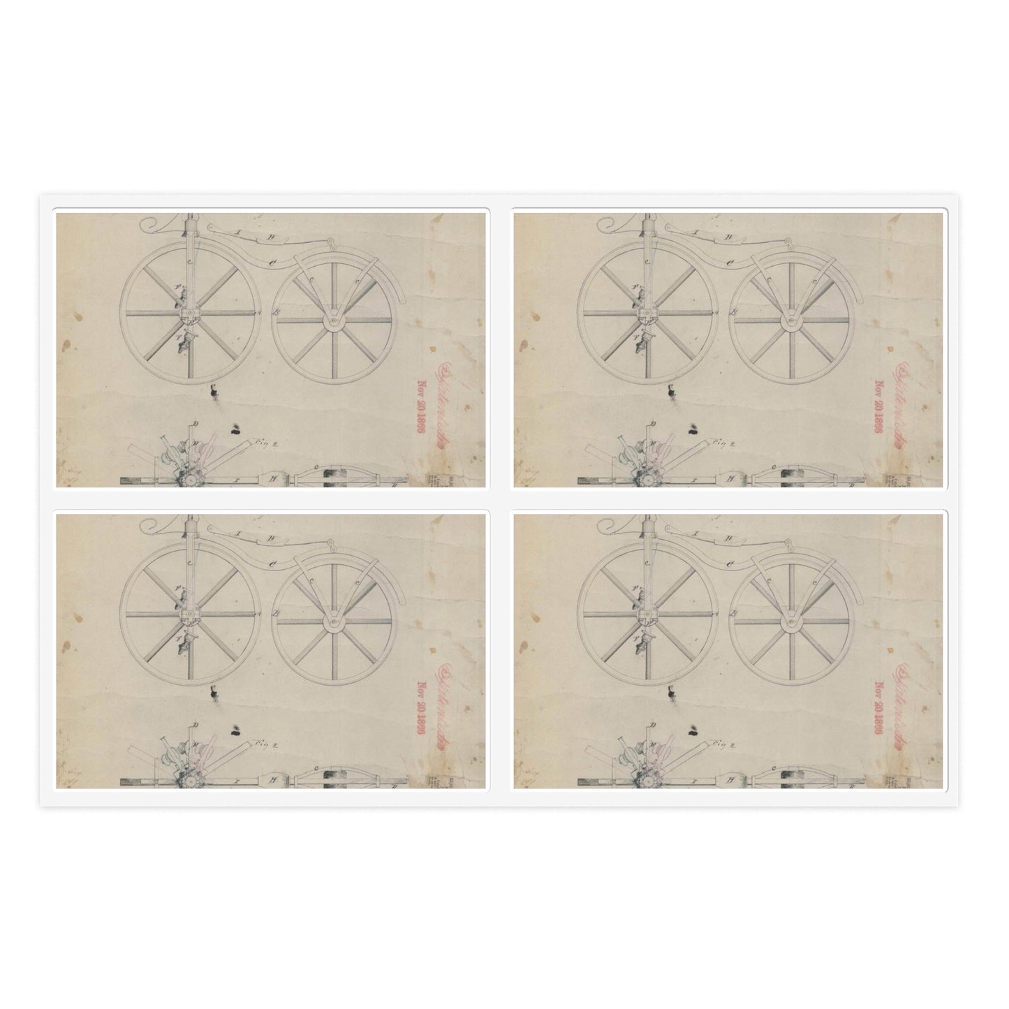 Patent drawing - for Pierre Lallement's Improvement in Velocipedes Public domain  image Laminated UV Protective Vinyl Stickers