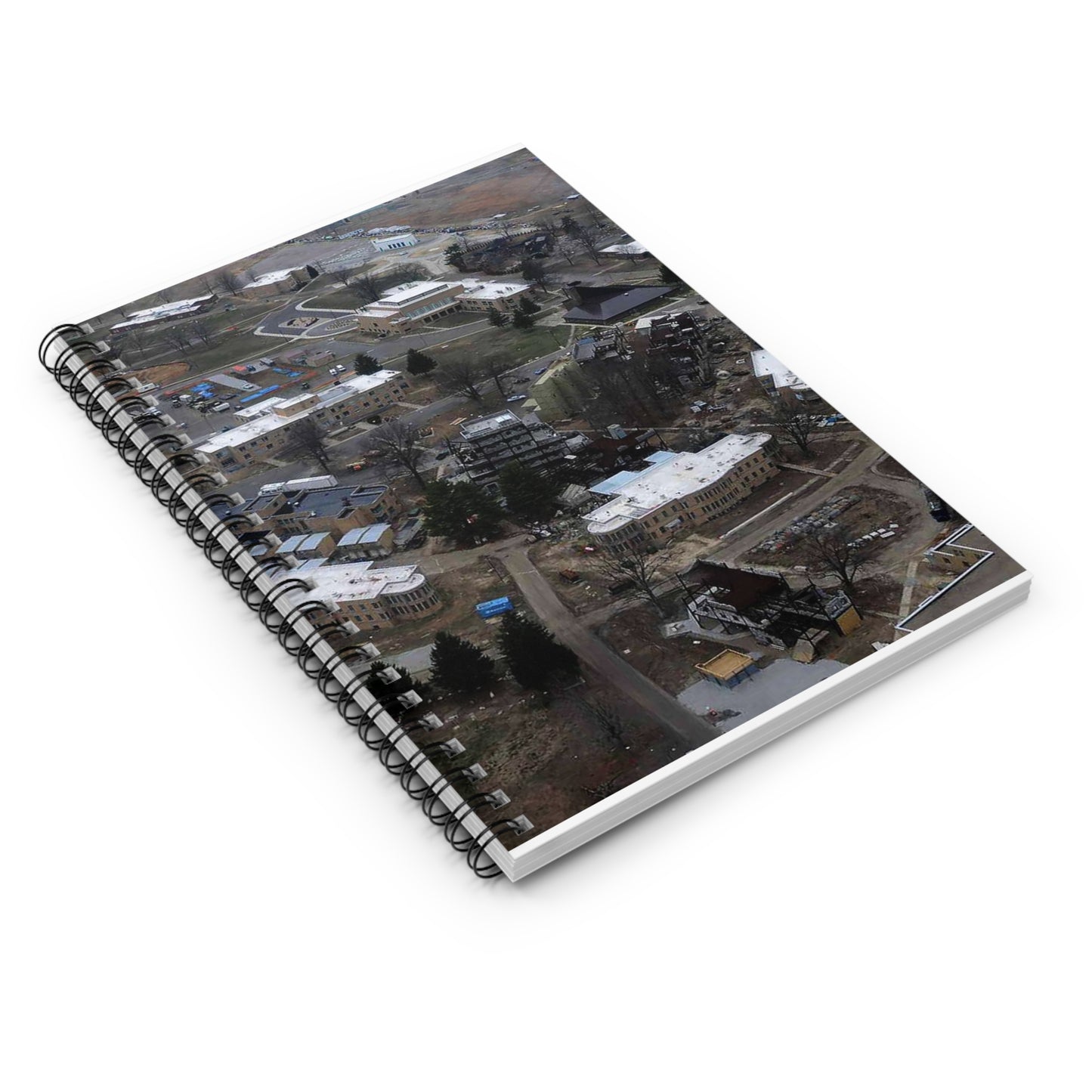 An aerial view of the Muscatatuck Urban Training Center Spiral Bound Ruled Notebook with Printed Cover