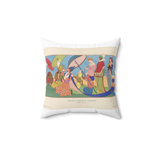 Gazette du Bon Ton, 1914 - No. 1, Pl. I: L'Encens, Le Cinname et la Myrrhe / Robes du soir. Decorative Accent Square Pillow