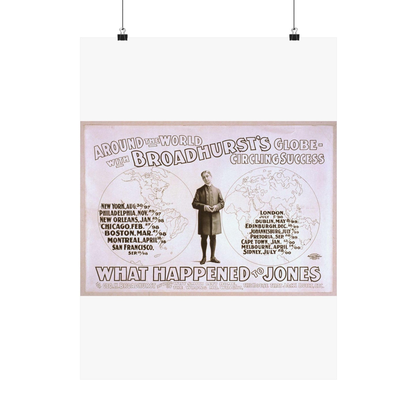 Around the world with Broadhurst's globe-circling success, What happened to Jones by George H. Broadhurst, author of Why Smith left home, The wrong Mr. Wright, The house that Jack built, etc. High Quality Matte Wall Art Poster for Home, Office, Classroom