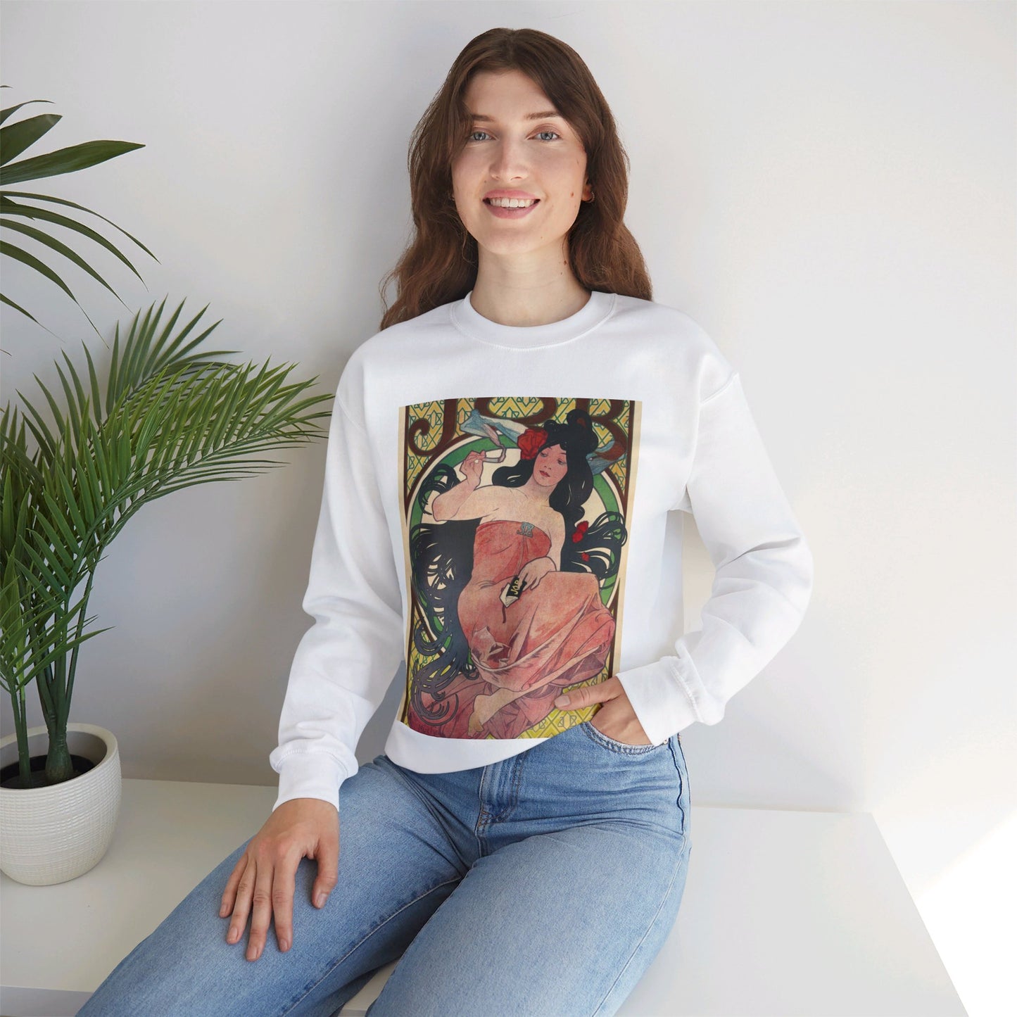 Alphonse Mucha - Job - Google Art Project White Heavy Blend Adult Crew Neck SweatShirt