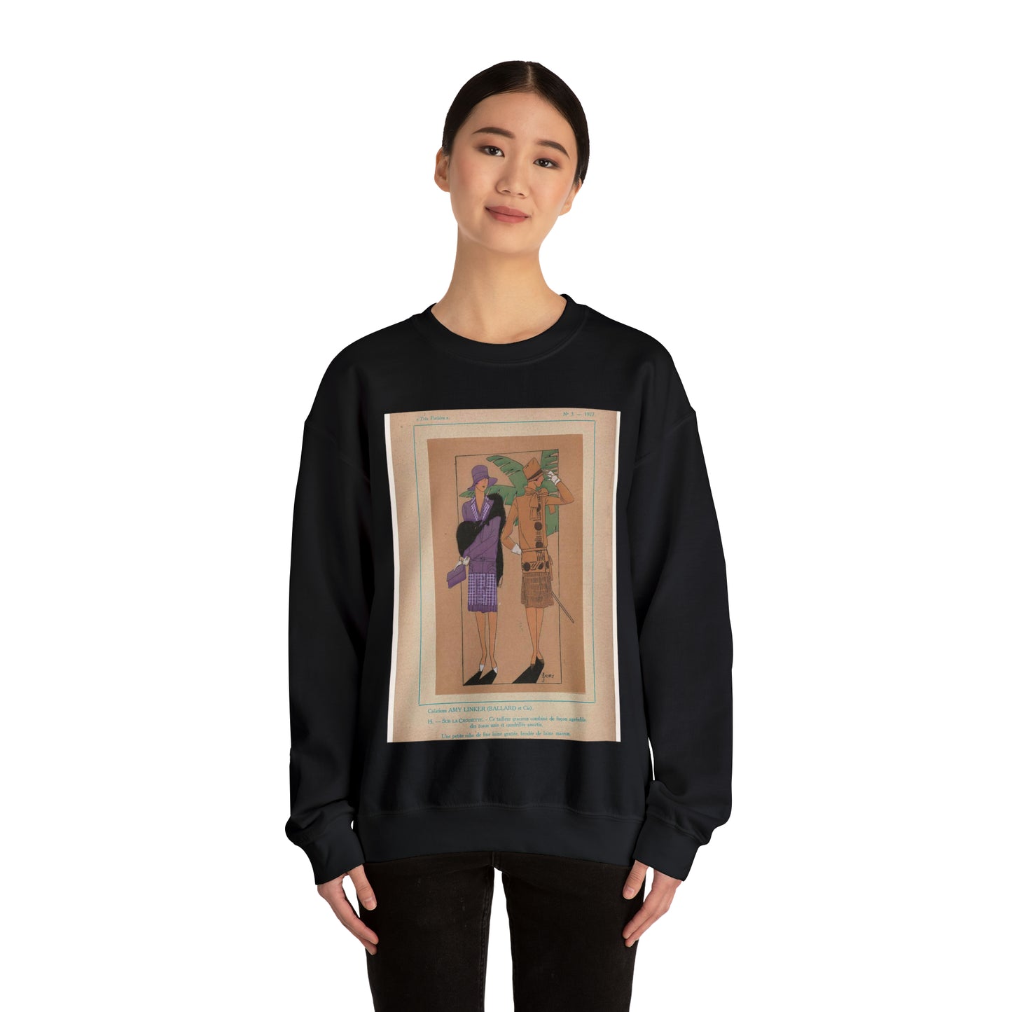 Très Parisien, 1927, No. 3, Pl. 15: Créations AMY LINKER (BALLARD et Cie) - SUR LA CROISETTE Black Heavy Blend Adult Crew Neck SweatShirt