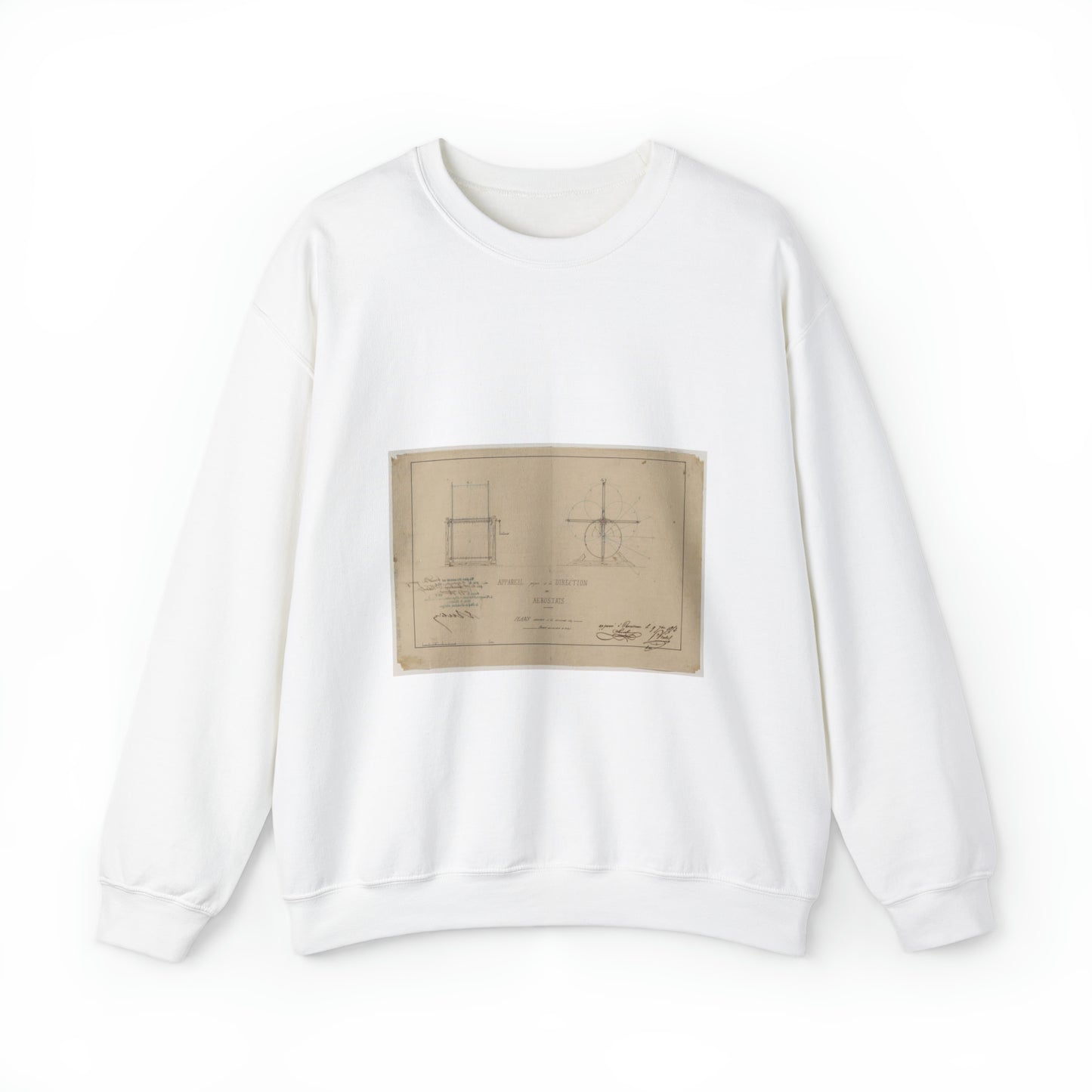 Patent drawing - Appareil propre à la direction des aerostats plans annèxes à la demande d'un brevet pour une durée de 15 ans / / apprové à [...] Sourbieu & Pre. Pradel, 1852 septembre 9. Public domain  image White Heavy Blend Adult Crew Neck SweatShirt