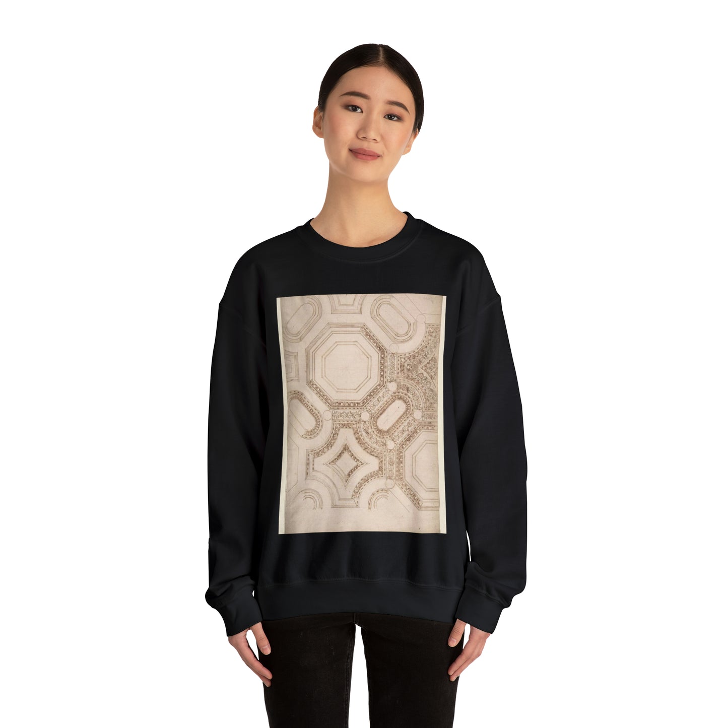 Palazzo Pontifici, Sala Regia, coffer panels, reflected ceiling plan (recto) blank (verso) Black Heavy Blend Adult Crew Neck SweatShirt