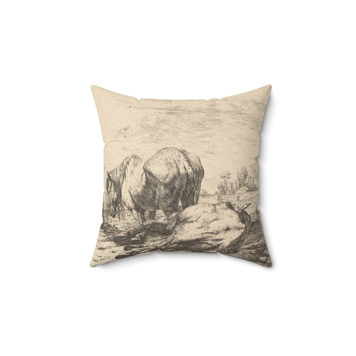 Karel Dujardin - The Two Horses Decorative Accent Square Pillow