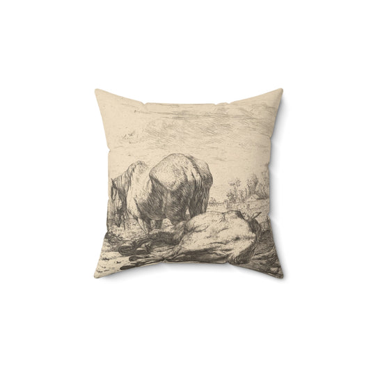 Karel Dujardin - The Two Horses Decorative Accent Square Pillow