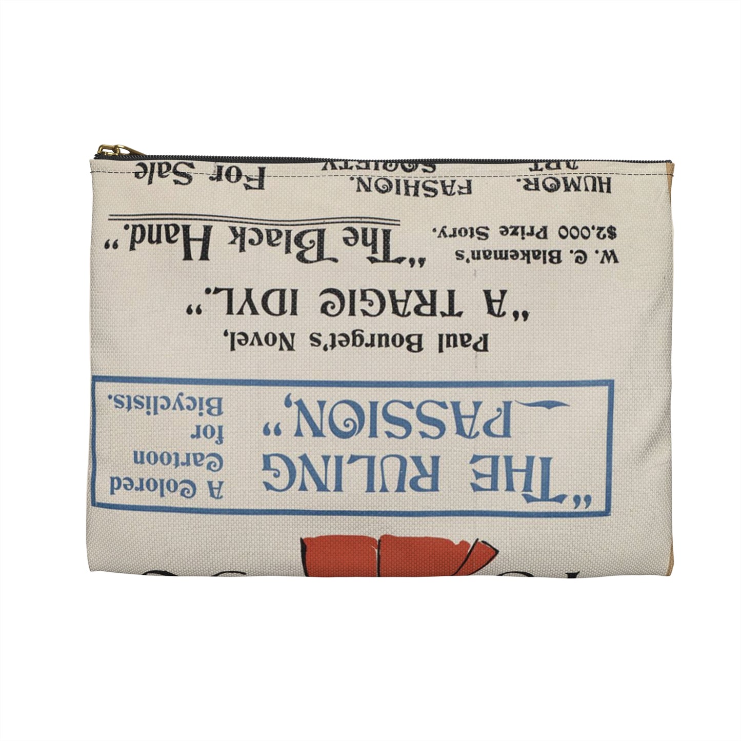 New York herald, Sunday Jan. 26th, 1896 Large Organizer Pouch with Black Zipper