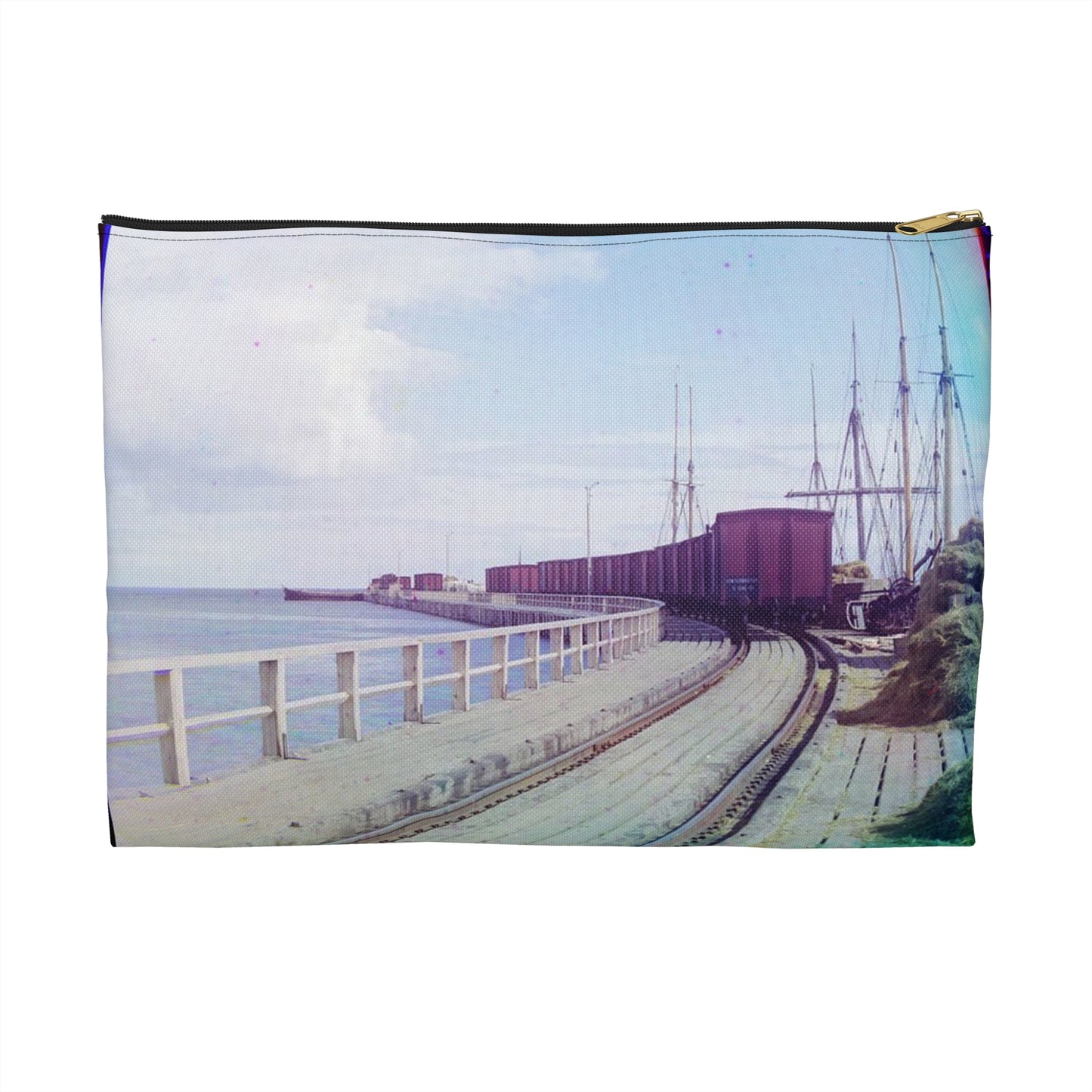 Sorochya Bay. Railroad dam in the Soroka inlet.  Arkhangelsk Province, Russia.  Large Organizer Pouch with Black Zipper