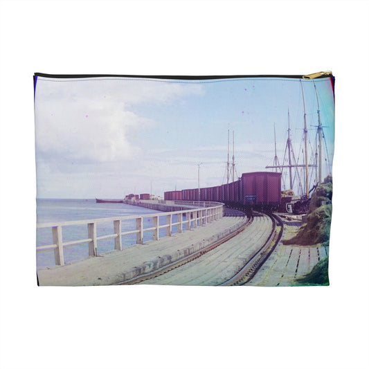 Sorochya Bay. Railroad dam in the Soroka inlet.  Arkhangelsk Province, Russia.  Large Organizer Pouch with Black Zipper