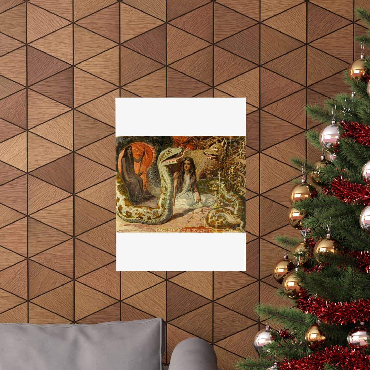 Lokis Gezücht - A painting of a woman sitting in front of a snake High Quality Matte Wall Art Poster for Home, Office, Classroom