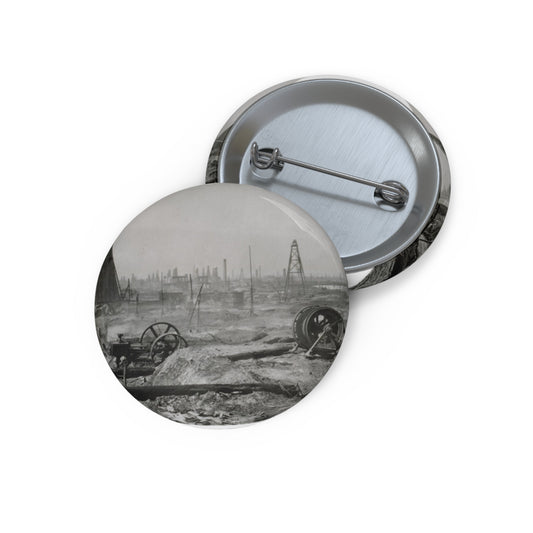 Baku. Oil production. - Drawing. Public domain image. Pin Buttons with Crisp Design