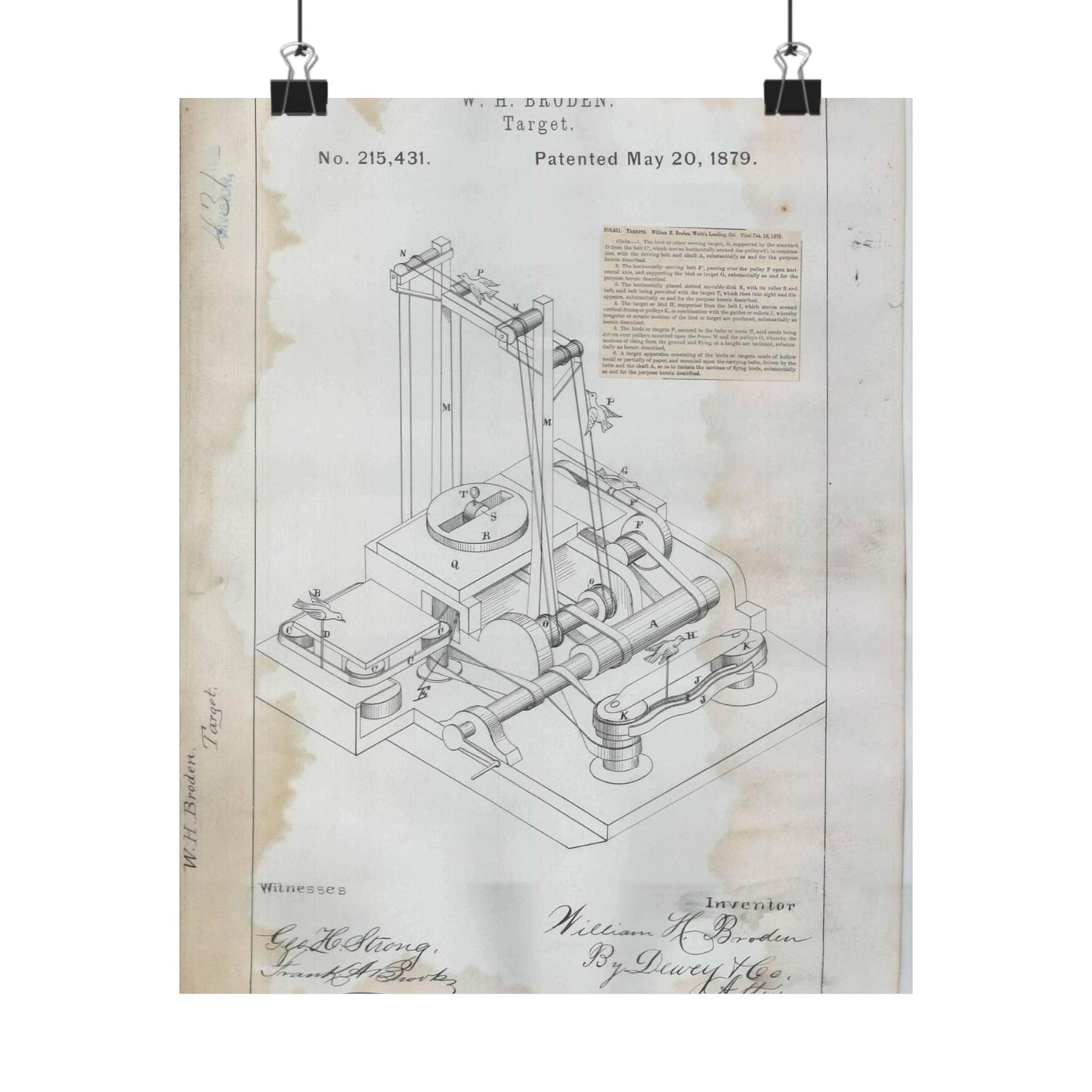 Patent drawing - for W. H. Broden's Target Public domain  image High Quality Matte Wall Art Poster for Home, Office, Classroom