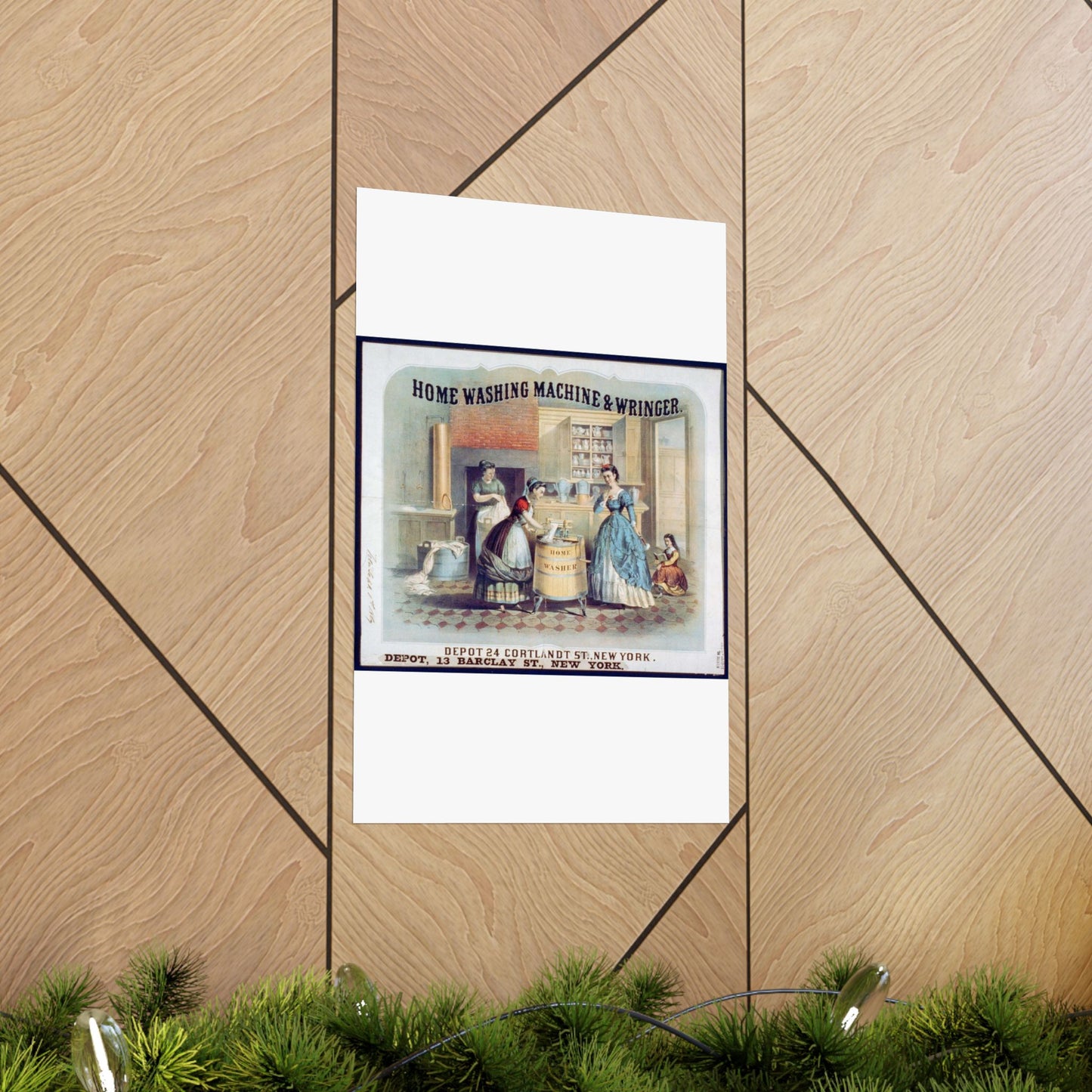 Home washing machine & wringer - A painting of women washing machines in a kitchen High Quality Matte Wall Art Poster for Home, Office, Classroom