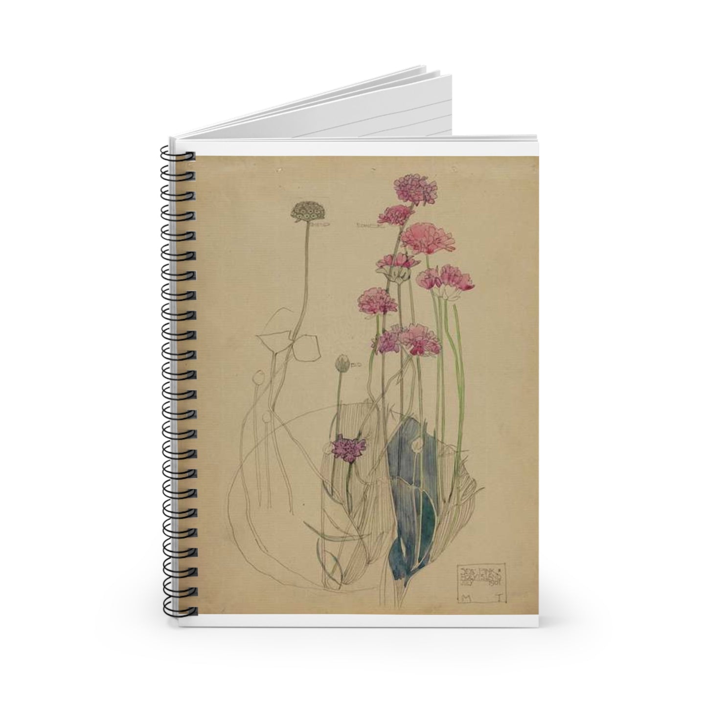 Sea Pink - Holy Island - Charles Rennie Mackintosh - 1901 Spiral Bound Ruled Notebook with Printed Cover