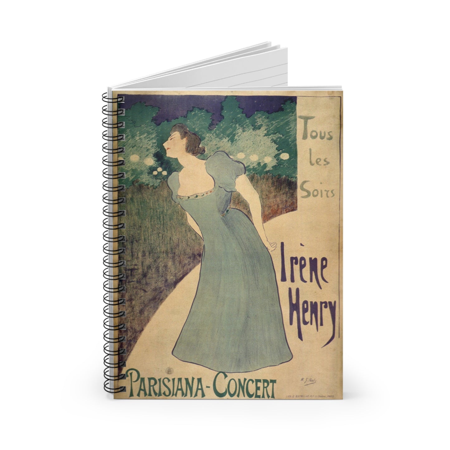 Irène Henry poster - Drawing. Public domain image. Spiral Bound Ruled Notebook with Printed Cover