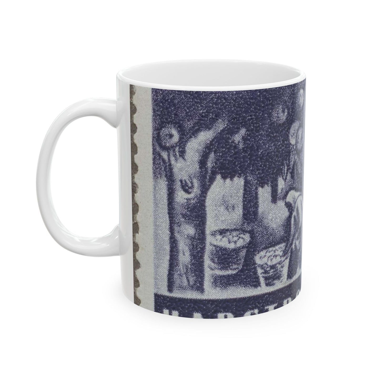 Frimärke ur Gösta Bodmans filatelistiska motivsamling, påbörjad 1950.Frimärke från Bulgarien, 1941. Motiv av äppelskörd. Beautiful Novelty Ceramic Coffee Mug 11oz