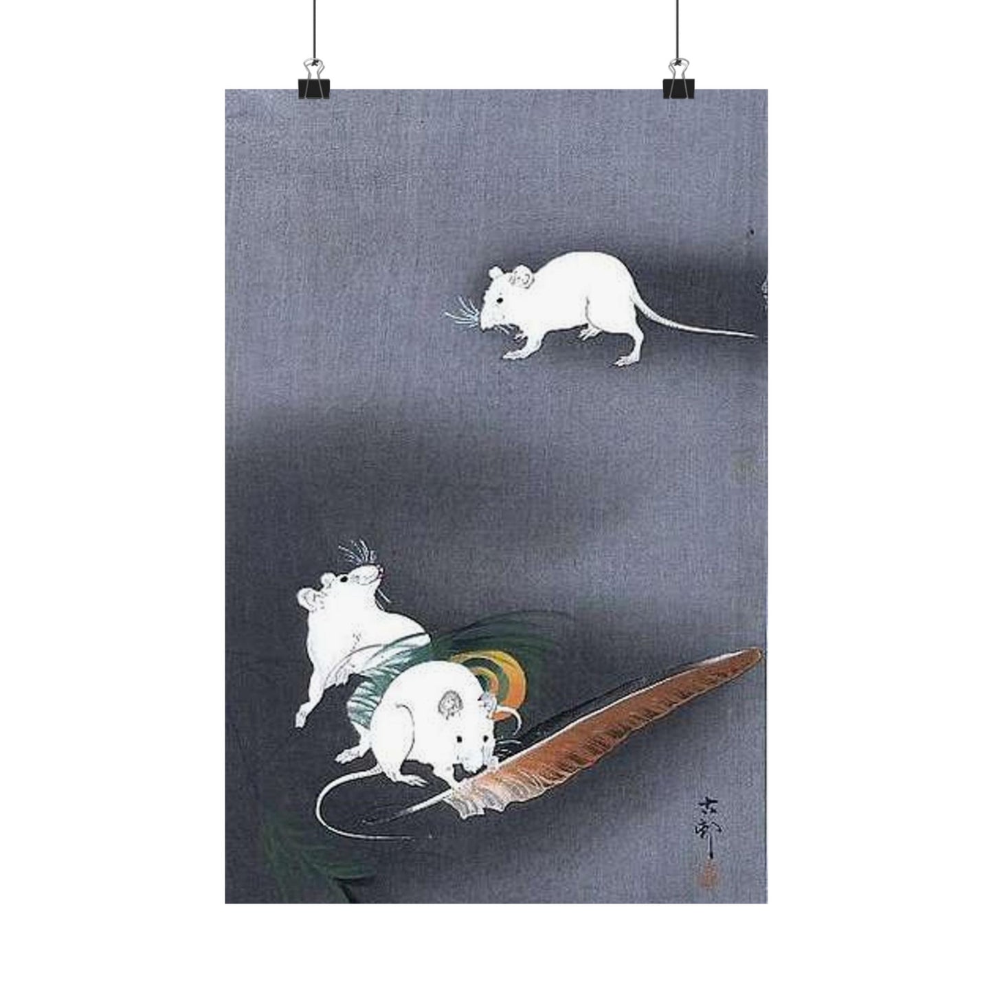 A drawing of 3 mice, Ohara Koson High Quality Matte Wall Art Poster for Home, Office, Classroom