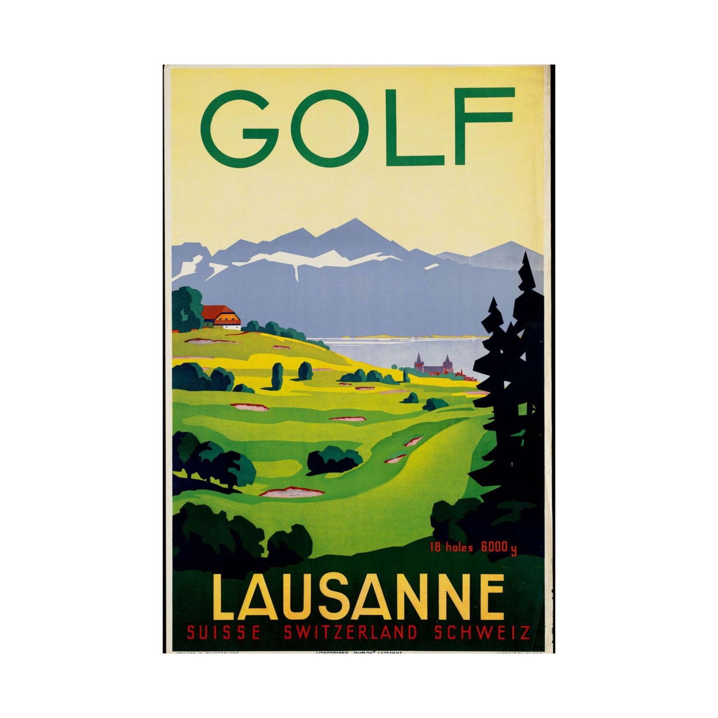 Poster - Golf. Lausanne - Public domain lithograph High Quality Matte Wall Art Poster for Home, Office, Classroom