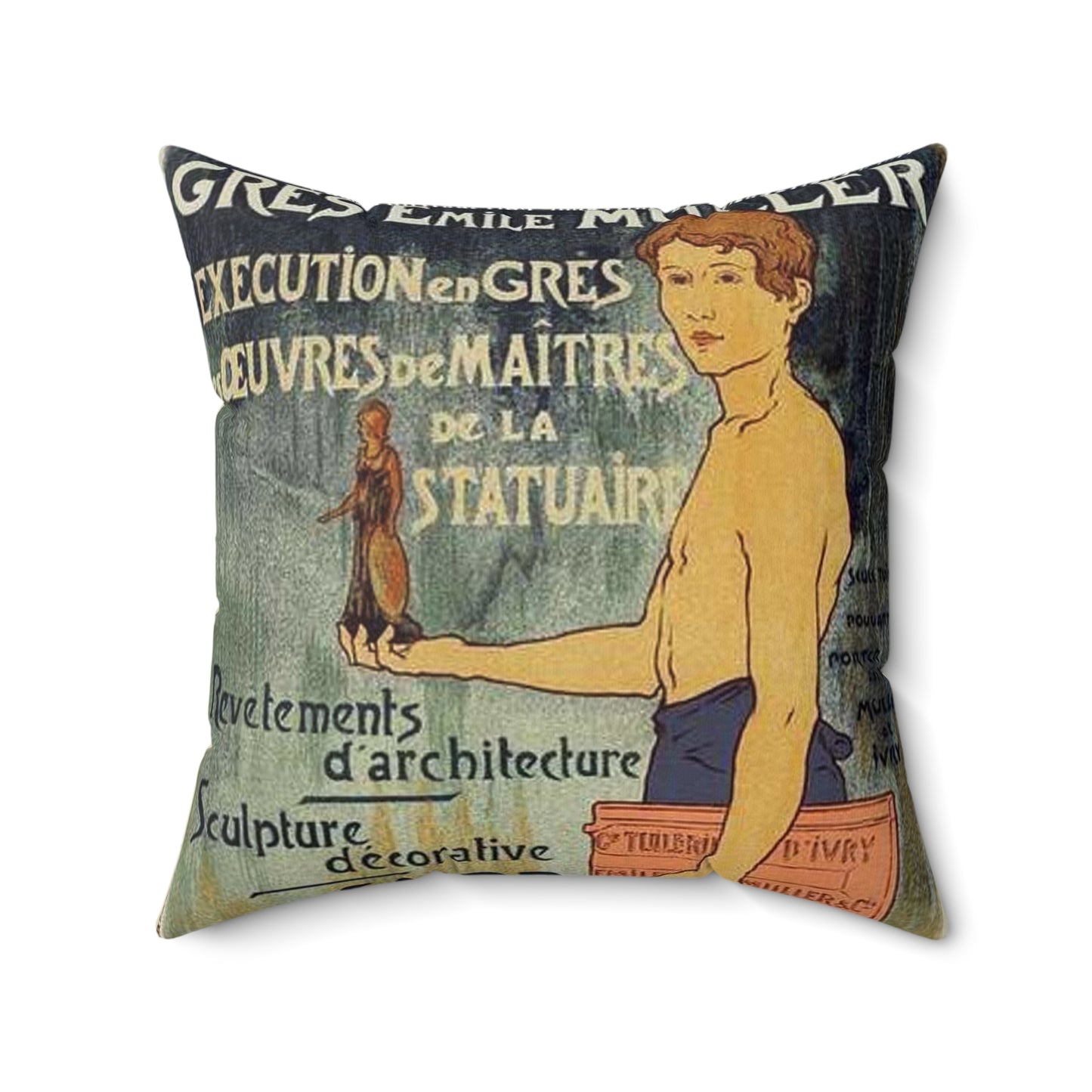 Affiche pour la "Grande Tuilerie d'Ivry" (Usine Émile Muller). Decorative Accent Square Pillow