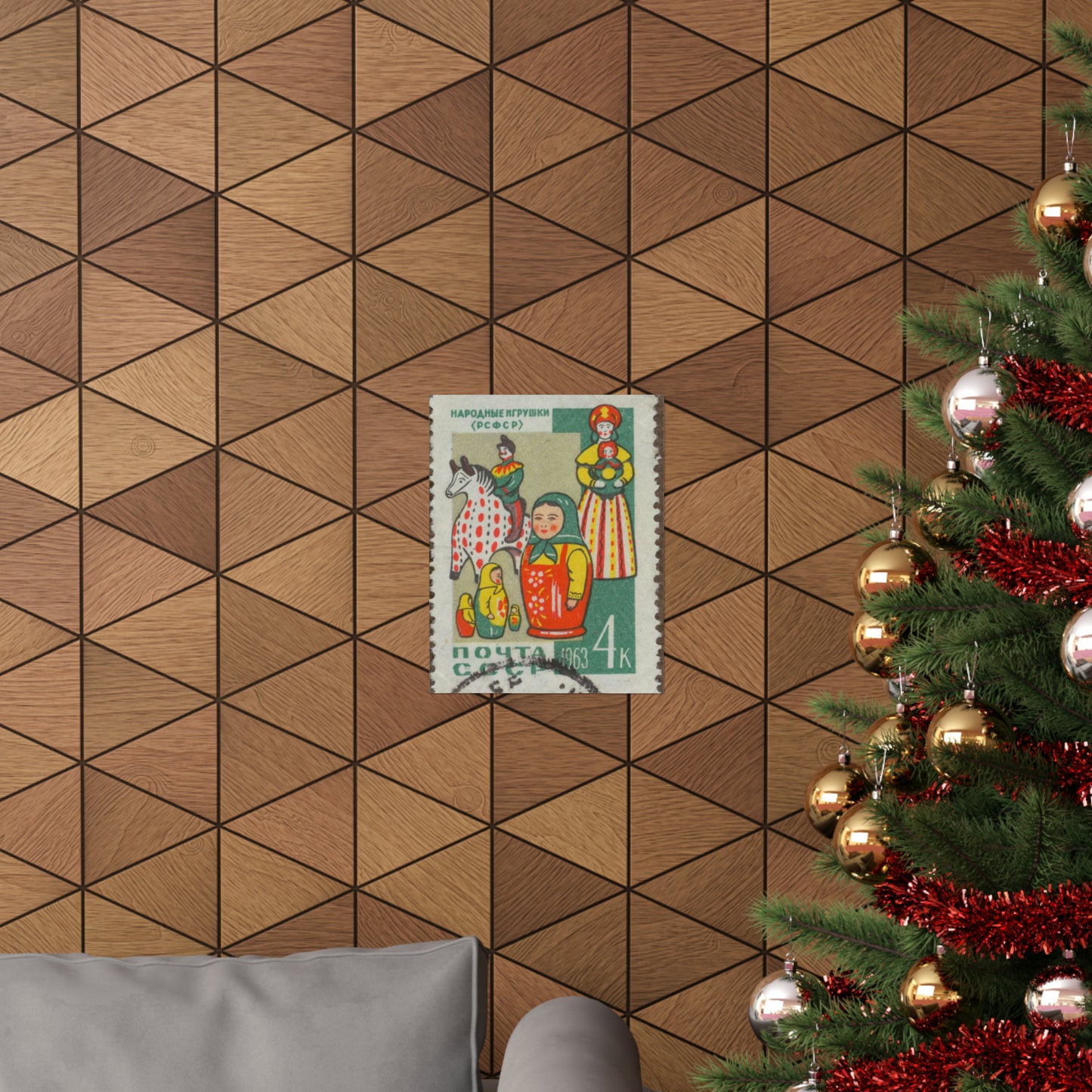 Frimärke ur Gösta Bodmans filatelistiska motivsamling, påbörjad 1950.Frimärke från Ryssland. Motiv av ryska allmogeleksaker. High Quality Matte Wall Art Poster for Home, Office, Classroom