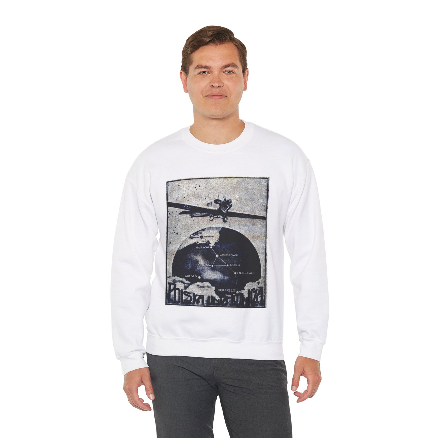 Polska Linja Lotnicza, Art Deco Poster White Heavy Blend Adult Crew Neck SweatShirt