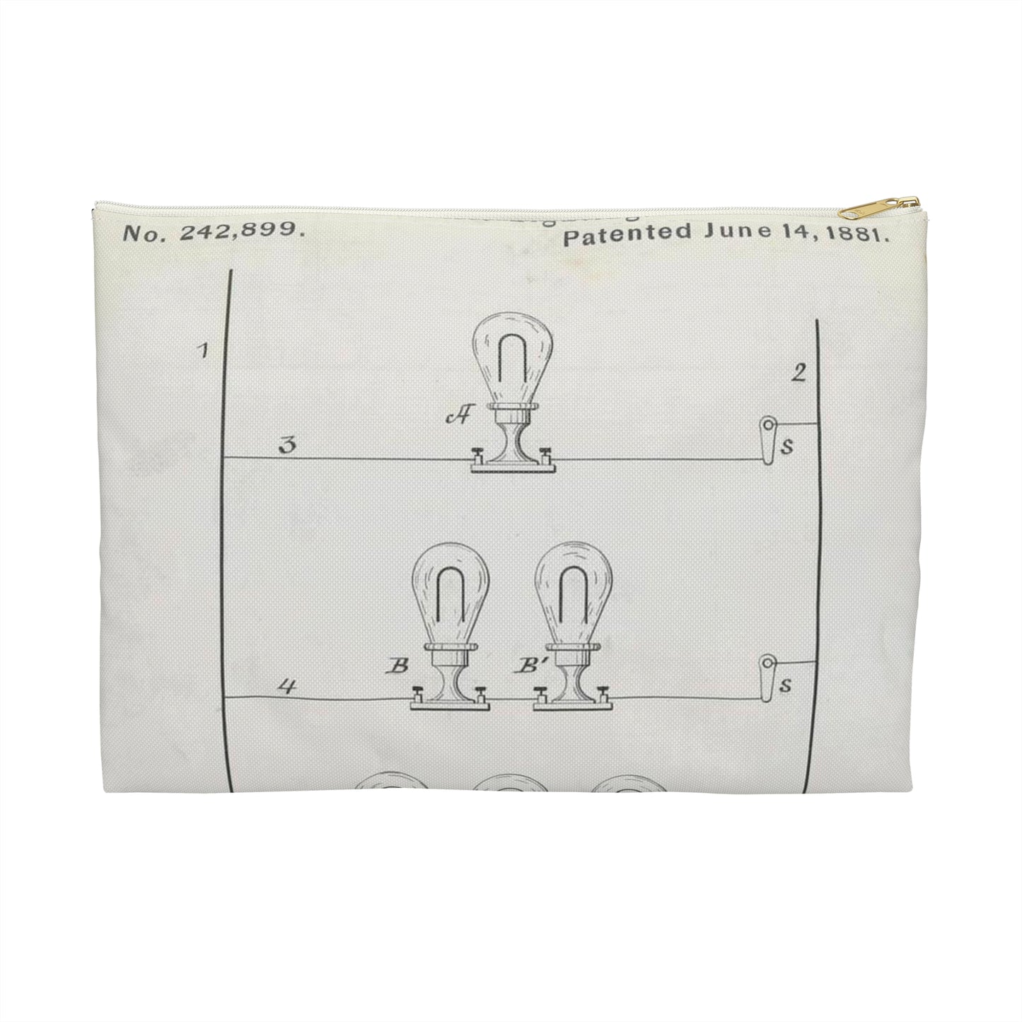 Patent drawing - for T. A. Edison's Electric Lighting Public domain  image Large Organizer Pouch with Black Zipper