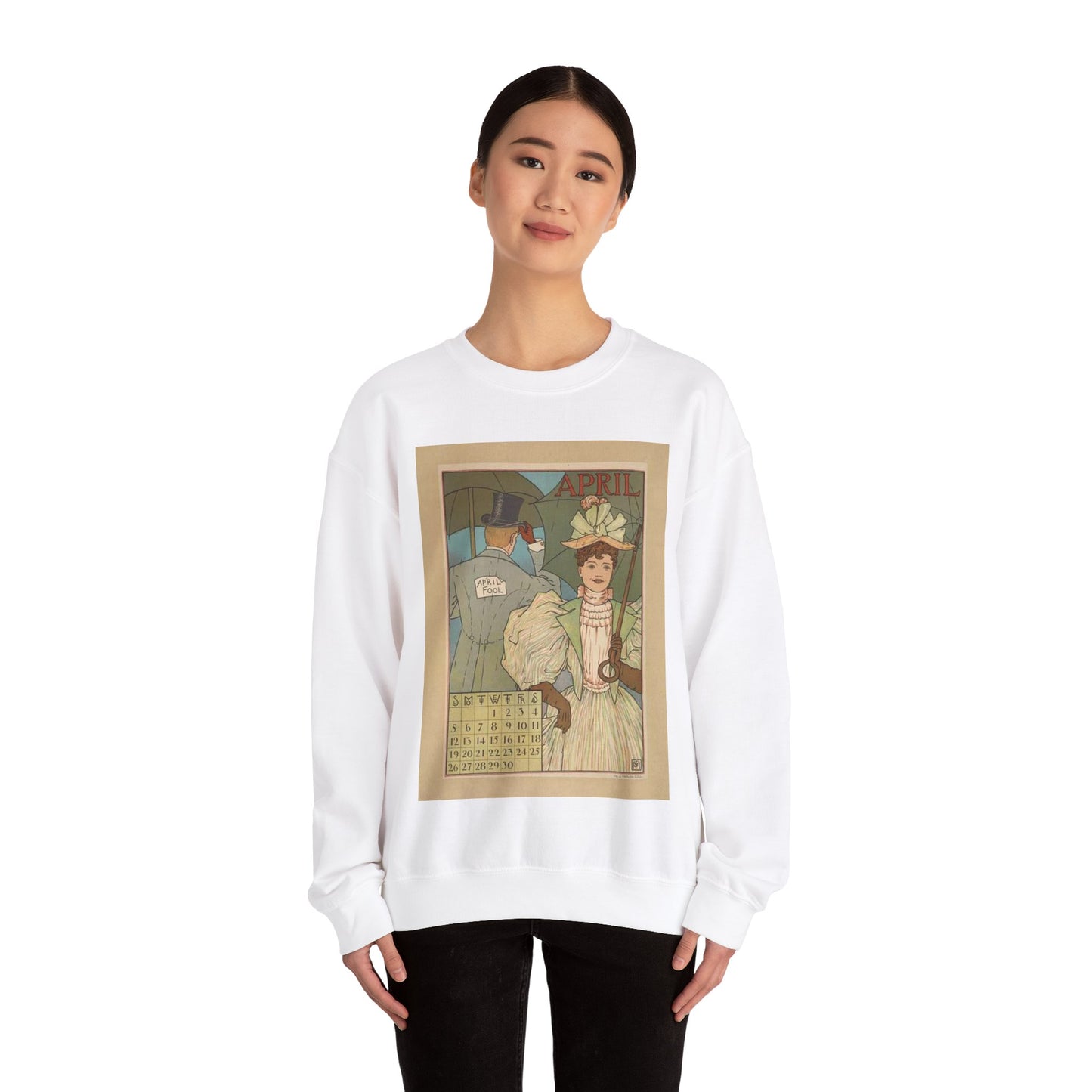 April, Art Nouveau Poster - Art nouveau public domain poster White Heavy Blend Adult Crew Neck SweatShirt