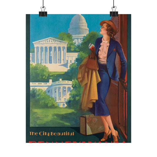 Washington—The City Beautiful, Pennsylvania Railroad poster, artwork by Edward Mason Eggleston High Quality Matte Wall Art Poster for Home, Office, Classroom