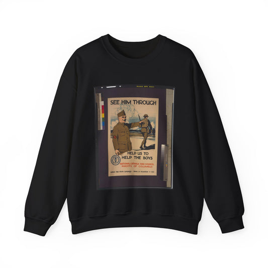 See him through--Help us to help the boys / Burton Rice ; American Lithographic Co., N.Y. Black Heavy Blend Adult Crew Neck SweatShirt