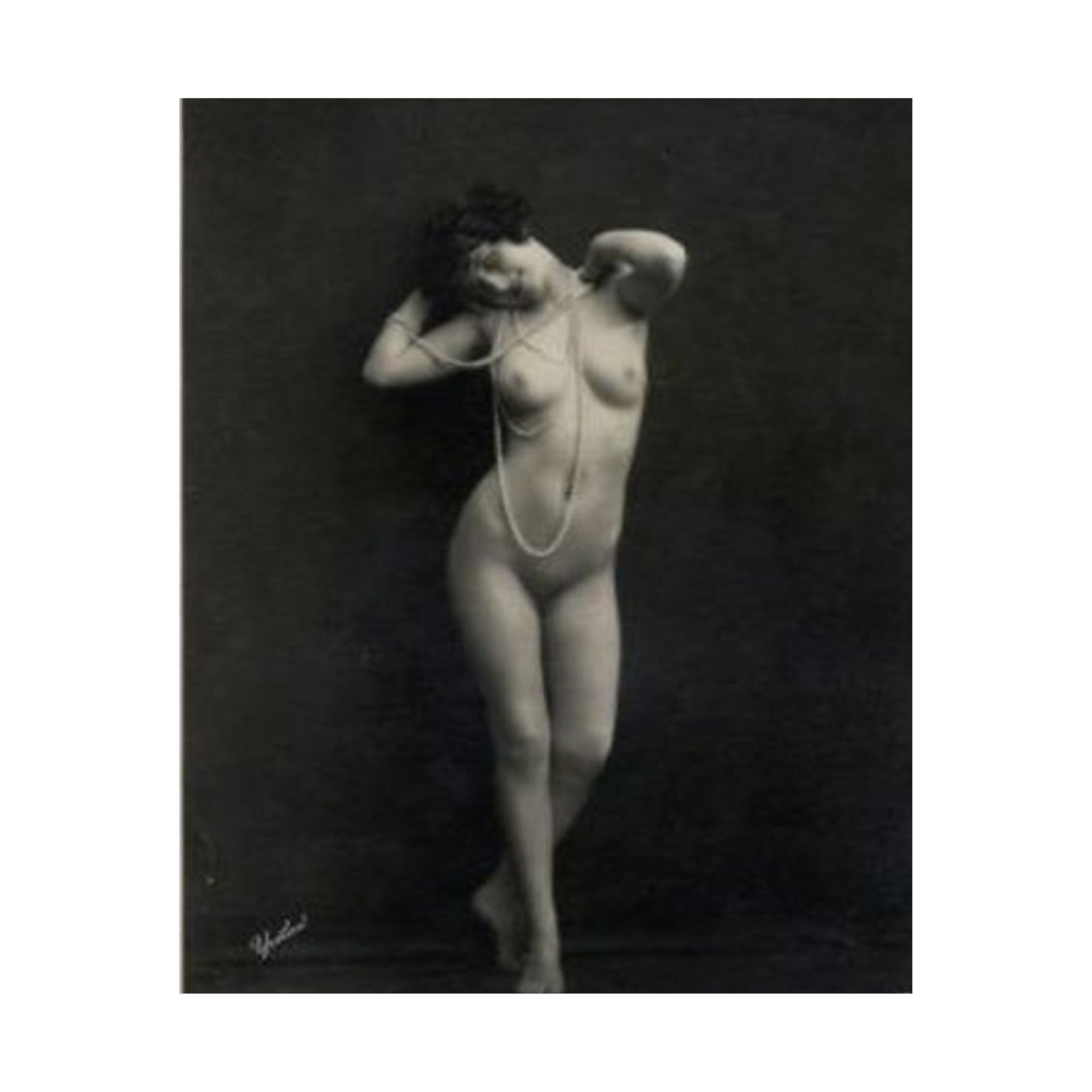 Erotic Art: WALERY - An old photo of a naked woman with pearls High Quality Matte Wall Art Poster for Home, Office, Classroom