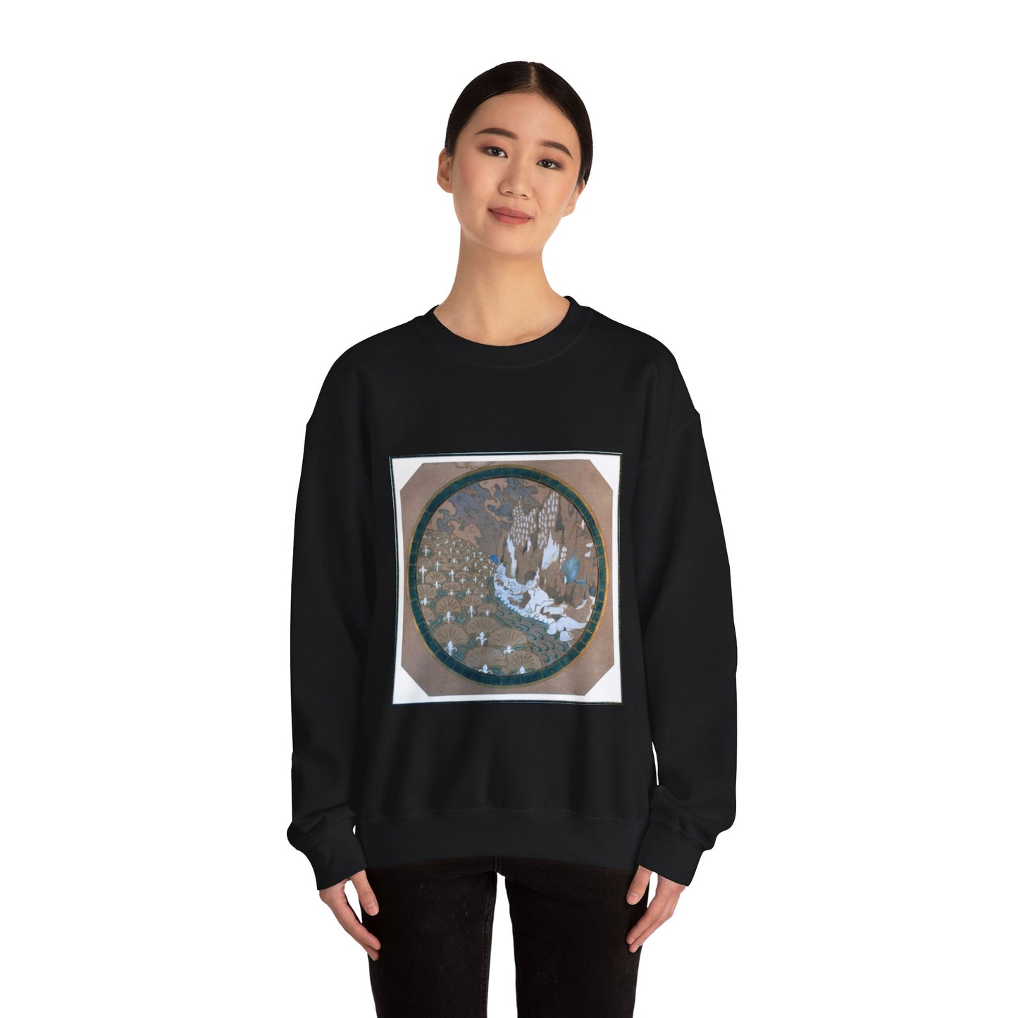 EliseuVisconti-A838-Paisagem rochosa estilizada – Email cloisonné – Estudo para Marchetaria Black Heavy Blend Adult Crew Neck SweatShirt