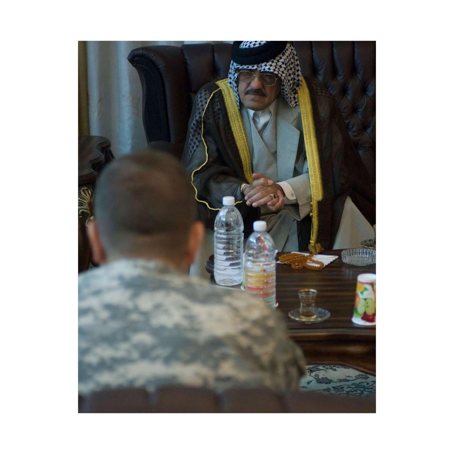 Sheik Mohammed al-Jorani listens to Col. Peter Baker, High Quality Matte Wall Art Poster for Home, Office, Classroom