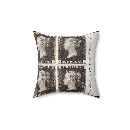 Unused block of four "Penny Black" postage stamps of Queen Victoria Decorative Accent Square Pillow