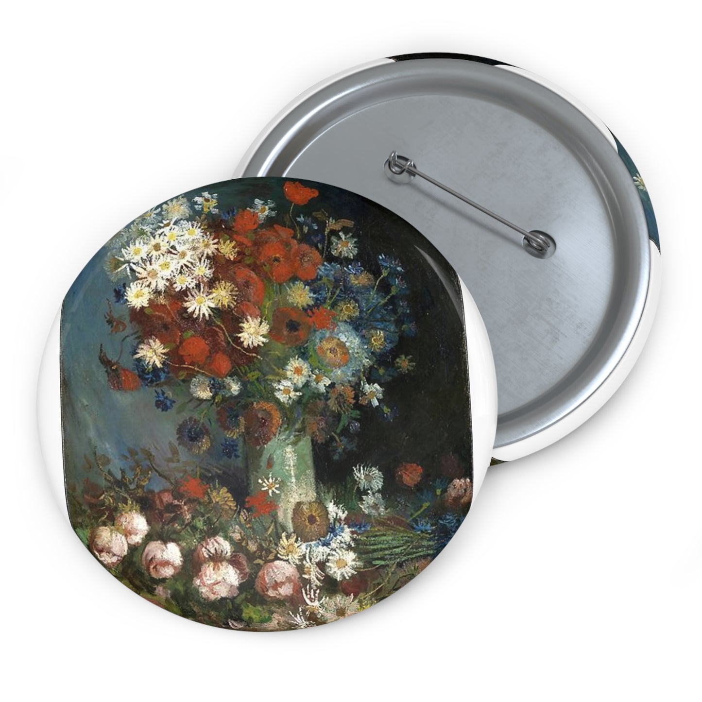 Still life with meadow flowers and roses Van Gogh 1886 Pin Buttons with Crisp Design