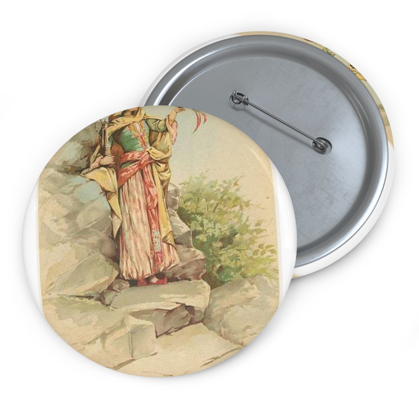 The talking bird. - Drawing. Public domain image. Pin Buttons with Crisp Design