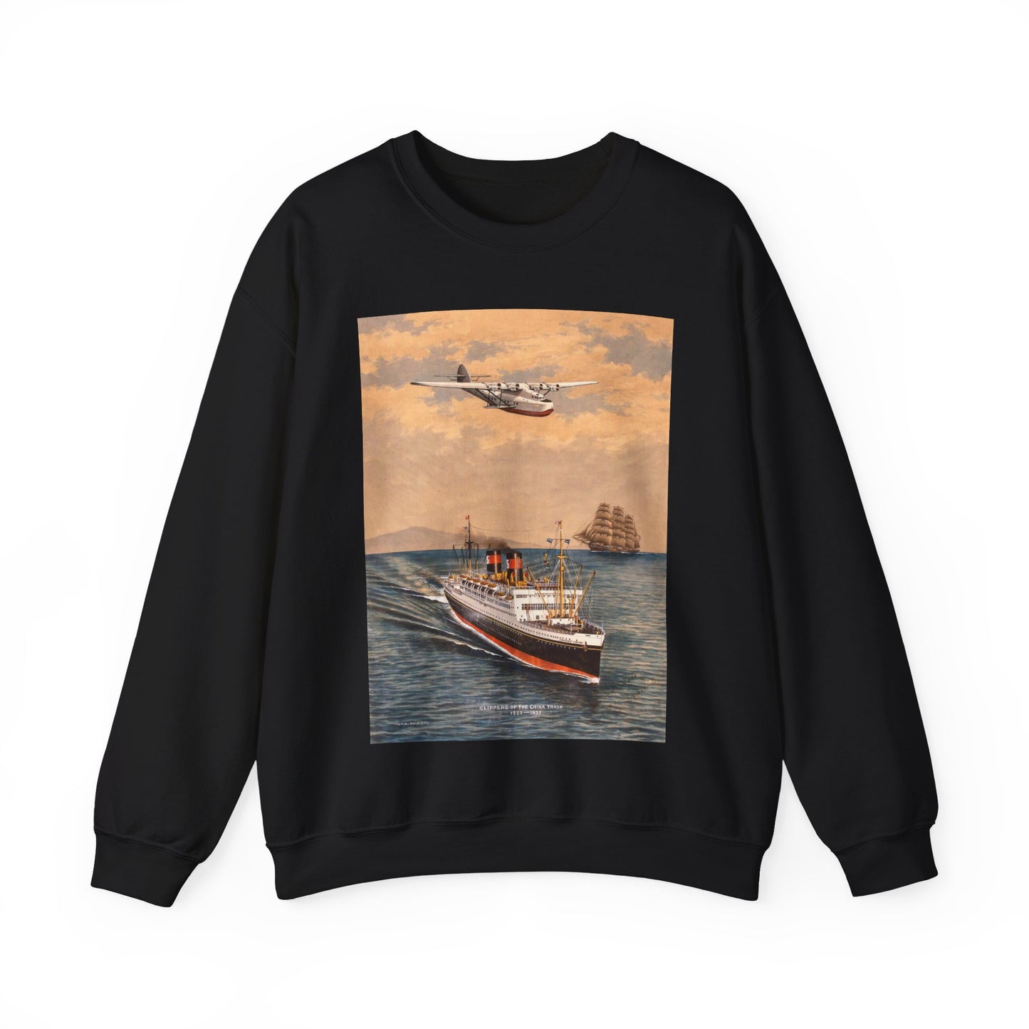 The China Clippers, by H. Shimidzu Black Heavy Blend Adult Crew Neck SweatShirt