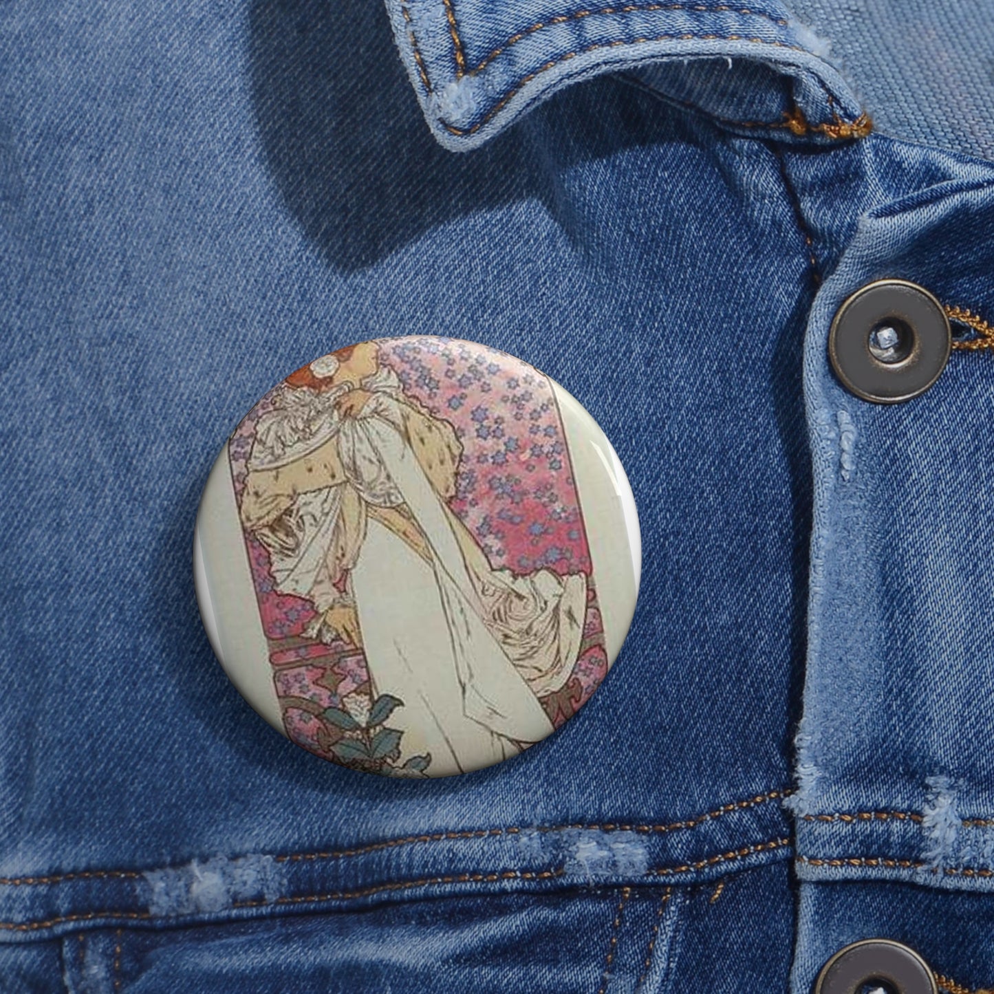 Affiche pour le Théâtre de la Renaissance, "la Dame aux Camélias". Pin Buttons with Crisp Design