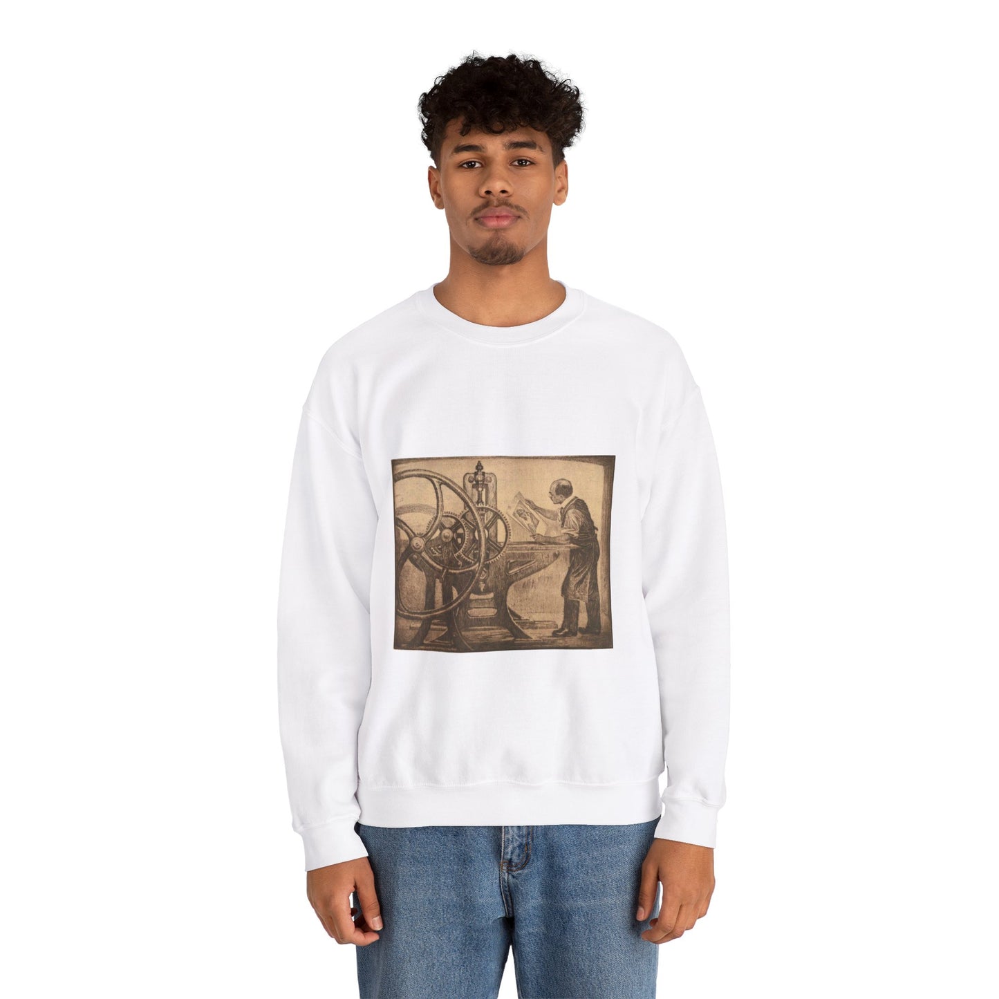 Lilien Printing press - Public domain portrait print White Heavy Blend Adult Crew Neck SweatShirt