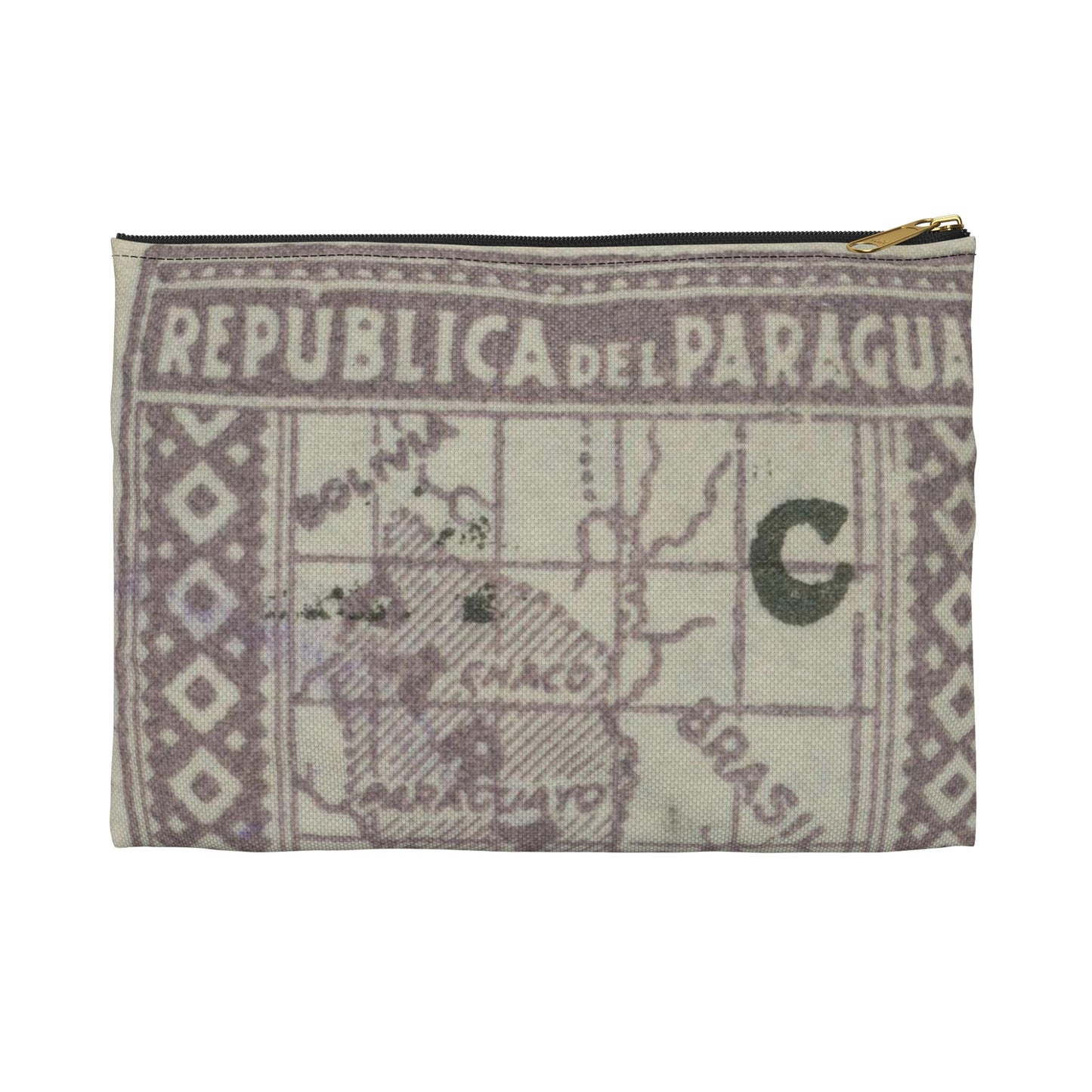 Frimärke ur Gösta Bodmans filatelistiska motivsamling, påbörjad 1950.Frimärke från Paraguay, 1927. Motiv av karta över Paraguay. Large Organizer Pouch with Black Zipper