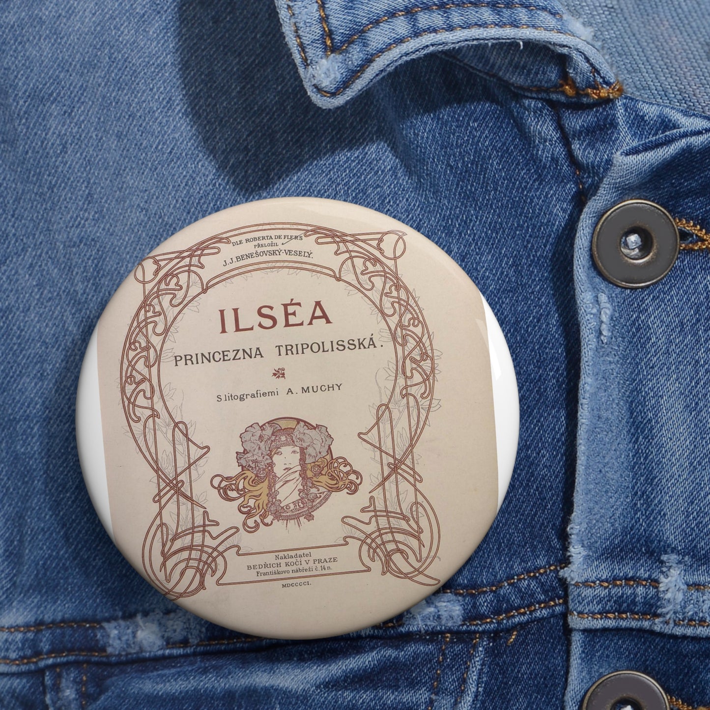 Ilsea, princezna tripolisska - title - Alfons Mucha Pin Buttons with Crisp Design