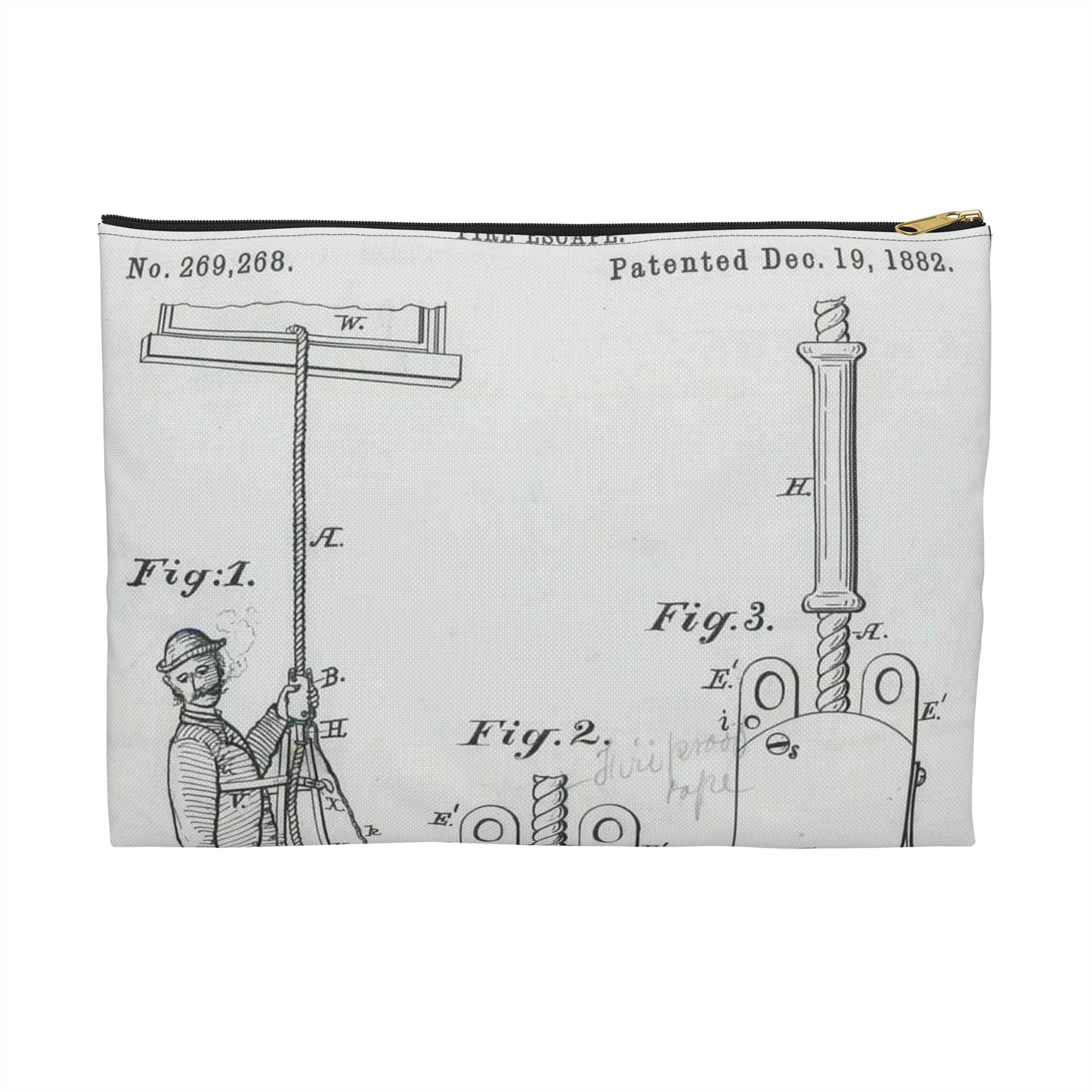 Patent Drawing of Engine - for O. F. Davis' Fire Escape Public domain  image Large Organizer Pouch with Black Zipper