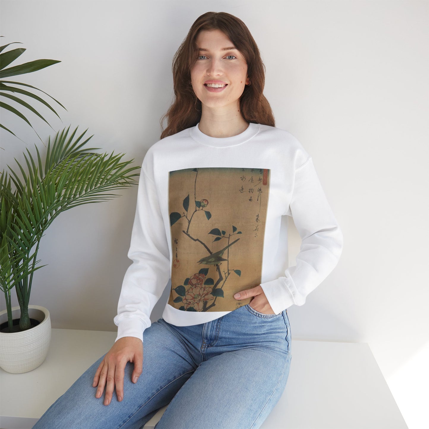 Utagawa Hiroshige - Tsubaki ni uguisu, Ando Hiroshige White Heavy Blend Adult Crew Neck SweatShirt