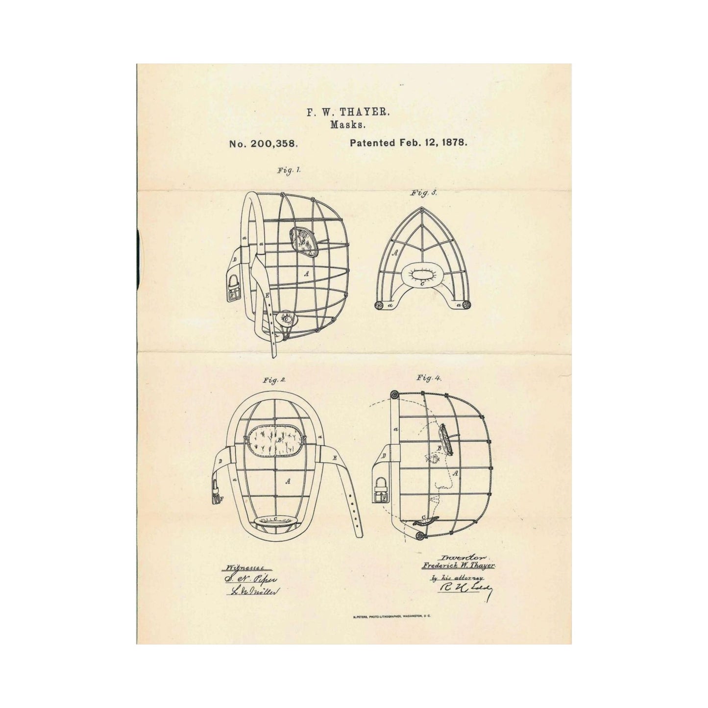 Patent Case File No. 200,358, Improvement in Masks, Inventor Frederick W. Thayer - DPLA - 7786b11b8abf0875f64205aeedc6d9c3 (page 11) High Quality Matte Wall Art Poster for Home, Office, Classroom