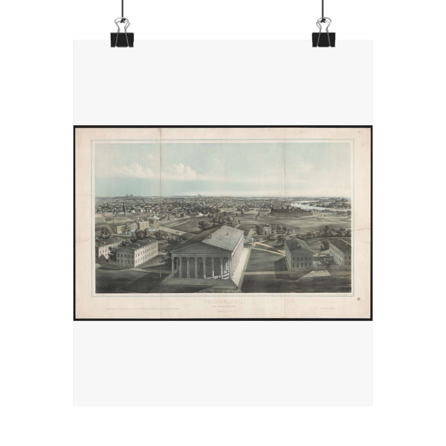 Philadelphia, from Girard College-1850 / J. W. Hill & Smith, del. ;  lith. par B. F. Smith Jr. ; printed in tints by F. Michelin. High Quality Matte Wall Art Poster for Home, Office, Classroom