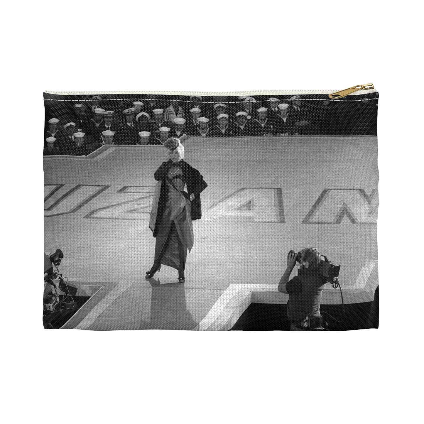 Suzanne Somers performs for the crew of the aircraft carrier USS RANGER (CV-61) Large Organizer Pouch with Black Zipper