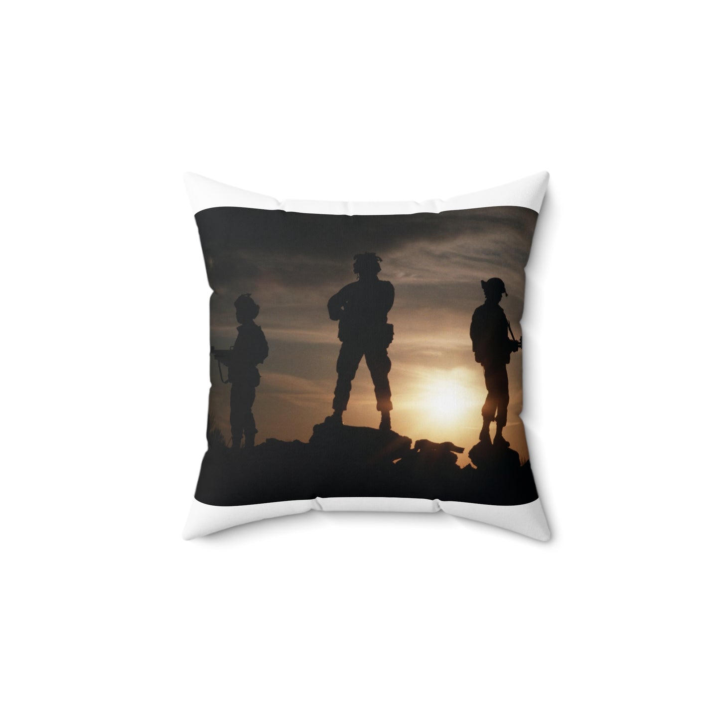 Members of the 63rd Security Police Squadron are silhouetted by the setting sun during the combat-readiness Exercise VOLANT SCORPION 87 Decorative Accent Square Pillow